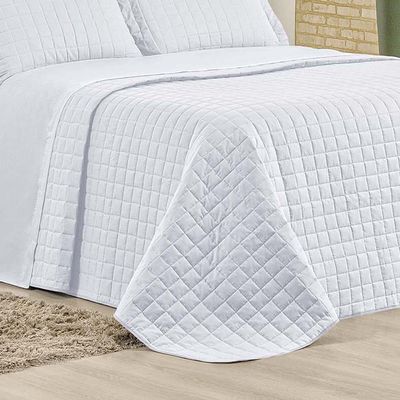 Kit Cobre Leito Colcha Eden Queen 3 Peças Percal 150 Fios 100% Algodão - Branco