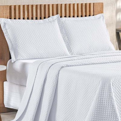 Kit Cobre Leito Colcha Ideale Queen 3 Peças Matelado Geométrico - Branco - 100% Poliéster