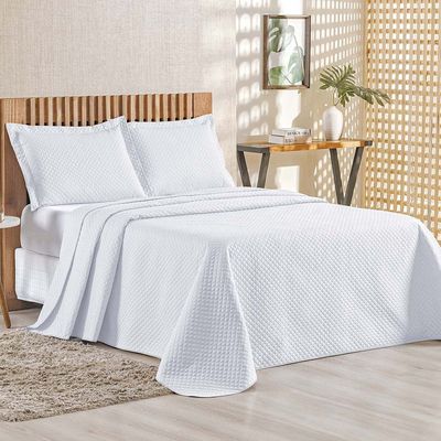 Kit Cobre Leito Colcha Ideale Queen 3 Peças Matelado Geométrico - Branco - 100% Poliéster