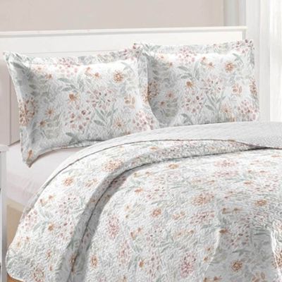 Kit Cobre Leito Colcha Daily King 3 Peças Dupla Face Estampado - Floral 18 - 100% Poliéster