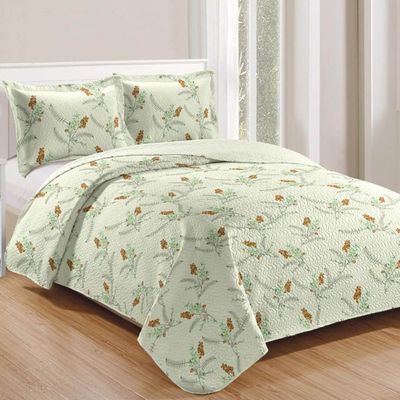 Kit Cobre Leito Colcha Daily King 3 Peças Dupla Face Estampado - Floral 24 - 100% Poliéster