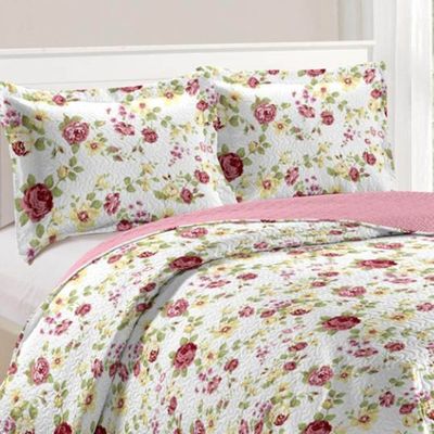 Kit Cobre Leito Colcha Daily Queen 3 Peças Dupla Face Estampado - Floral 32 - 100% Poliéster