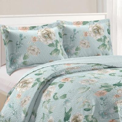 Kit Cobre Leito Colcha Daily Queen 3 Peças Dupla Face Estampado Floral - Floral 23 - 100% Poliéster