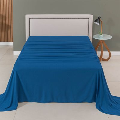 Lençol de Cima Avulso Minimal Liso Queen 01 Peça Malha 100% Algodão - Azul Marinho