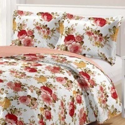Kit Cobre Leito Colcha Daily King 3 Peças Dupla Face Estampado - Floral 50 - 100% Poliéster