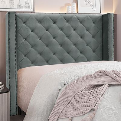 Cabeceira Decorativa King Size 2,19M Loewe Veludo Cinza - Gran Belo