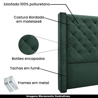 Cabeceira Decorativa King Size 2,19M Loewe Veludo Verde Floresta - Gran Belo