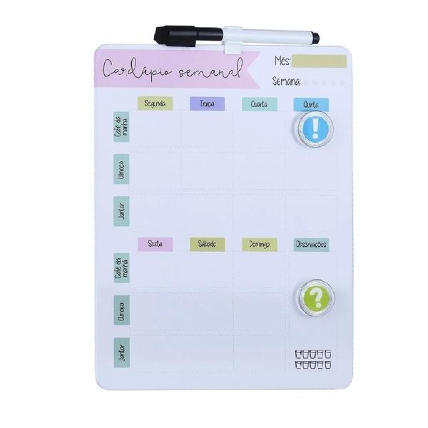 Cardapio Semanal Lousa Planejamento Alimentacao Magnetica Planner Dieta Quadro Anotacoes Refeicao Imas Caneta Apagador