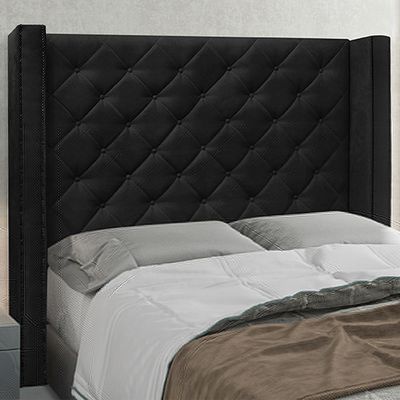 Cabeceira Decorativa Casal 1,64M Loewe Suede Preto - Gran Belo