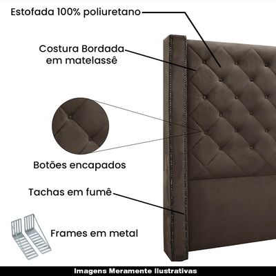 Cabeceira Decorativa Casal 1,64M Loewe Veludo Marrom - Gran Belo