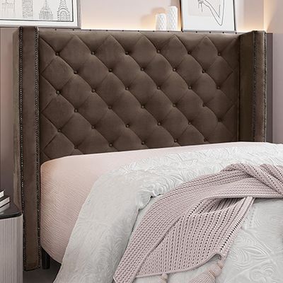 Cabeceira Decorativa Casal 1,64M Loewe Veludo Marrom - Gran Belo