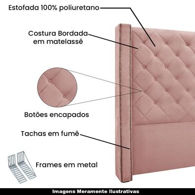 Cabeceira Decorativa Casal 1,64M Loewe Veludo Rosa - Gran Belo
