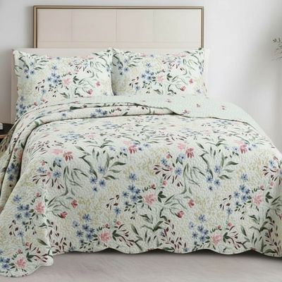 Kit Cobre Leito Colcha Magnus Casal 3 Peças Dupla Face Estampado Floral - Primavera Azul - 100% Poliéster