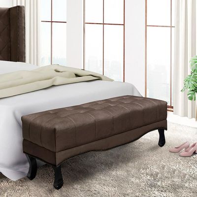 Recamier Decorativo 160cm Loewe Veludo Pés de Madeira Marrom - Gran Belo