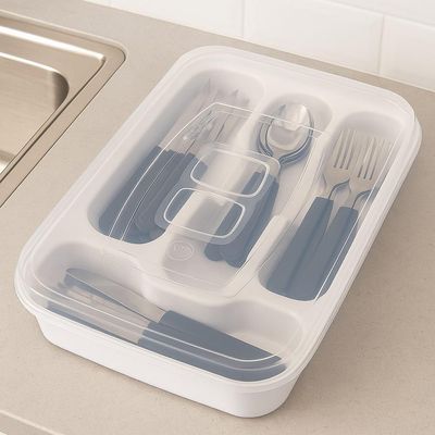 Porta Talheres Com Tampa Organizador Talher Gaveta Armario Utensilios Cozinha 4 Divisorias Viagem Churrasco Camping