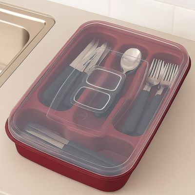 Porta Talheres Com Tampa Organizador Talher Gaveta Armario Utensilios Cozinha 4 Divisorias Viagem Churrasco Camping