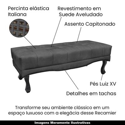 Recamier Decorativo 195cm Loewe Suede Pés de Madeira Cinza - Gran Belo