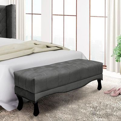 Recamier Decorativo 195cm Loewe Suede Pés de Madeira Cinza - Gran Belo