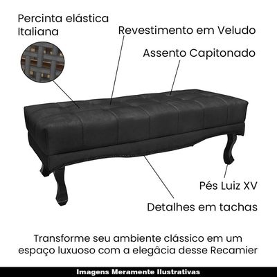 Recamier Decorativo 195cm Loewe Veludo Pés de Madeira Preto - Gran Belo