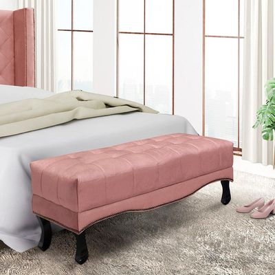 Recamier Decorativo 195cm Loewe Veludo Pés de Madeira Rosa - Gran Belo