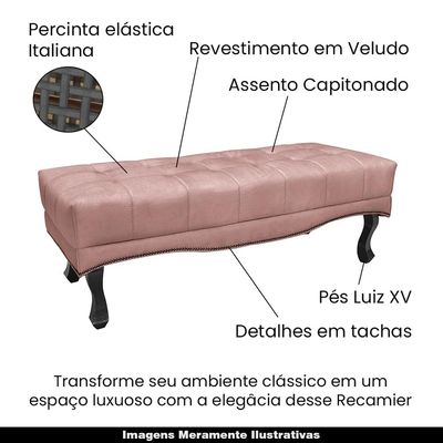 Recamier Decorativo 195cm Loewe Veludo Pés de Madeira Rosa - Gran Belo