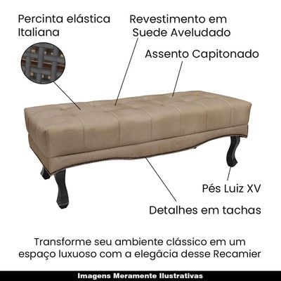 Recamier Decorativo 90cm Loewe Suede Pés de Madeira Bege - Gran Belo