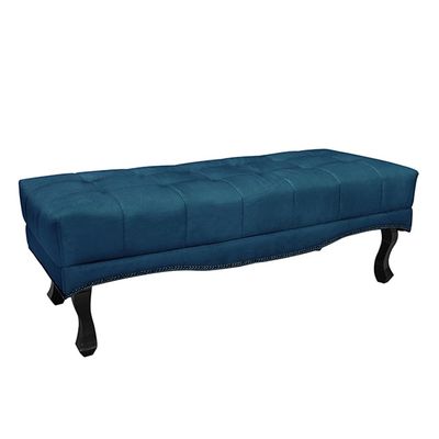 Recamier Decorativo 90cm Loewe Veludo Pés de Madeira Azul Marinho - Gran Belo