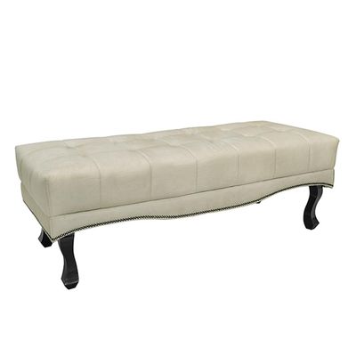 Recamier Decorativo 90cm Loewe Veludo Pés de Madeira Bege - Gran Belo