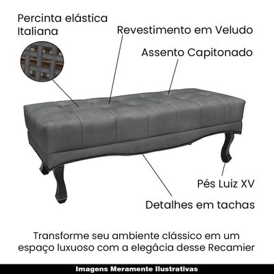 Recamier Decorativo 90cm Loewe Veludo Pés de Madeira Cinza - Gran Belo