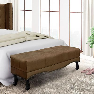 Recamier Decorativo 90cm Loewe Suede Pés de Madeira Caramelo - Gran Belo