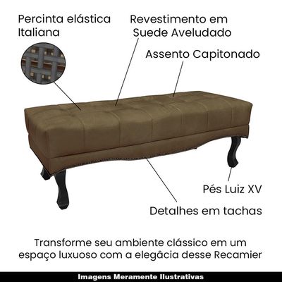 Recamier Decorativo 90cm Loewe Suede Pés de Madeira Caramelo - Gran Belo
