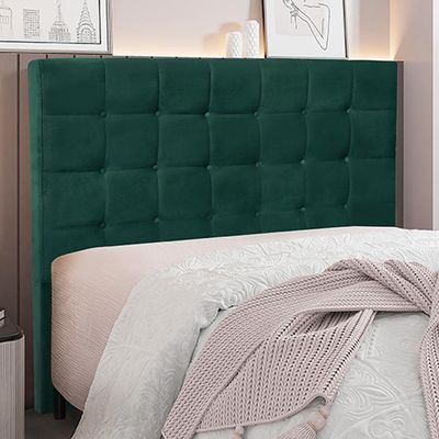 Cabeceira Decorativa Casal 1,40M Tropea Veludo Verde Floresta - Gran Belo