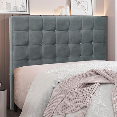 Cabeceira Decorativa Casal 1,40M Tropea Veludo Cinza - Gran Belo