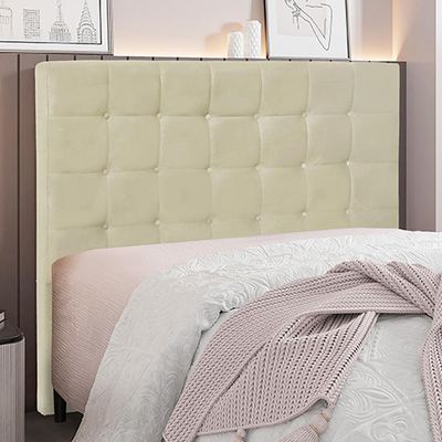 Cabeceira Decorativa Casal 1,40M Tropea Veludo Bege - Gran Belo