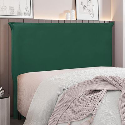 Cabeceira Decorativa Queen Size 1,60M Trento Veludo Verde Floresta - Gran Belo