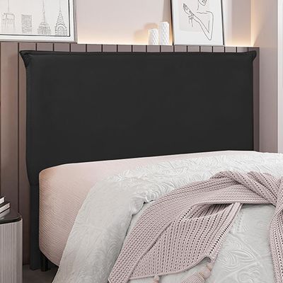 Cabeceira Decorativa Casal 1,40M Trento Veludo Preto - Gran Belo