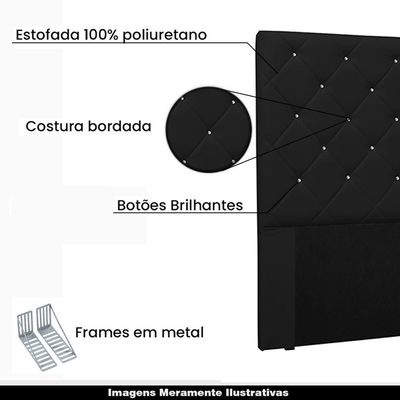 Cabeceira Decorativa Casal 1,40M Tàzio PU Preto - Gran Belo