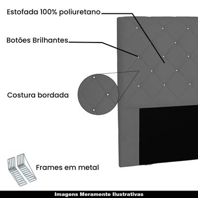 Cabeceira Decorativa Casal 1,40M Tàzio Suede Cinza - Gran Belo
