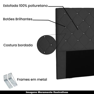Cabeceira Decorativa Casal 1,40M Tàzio Suede Preto - Gran Belo
