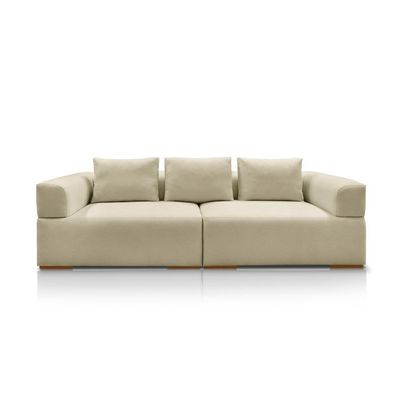 Sofá Bipartido 3 Lugares com Almofadas Soltas 220cm Nuuk Linho Bege G63 - Gran Belo