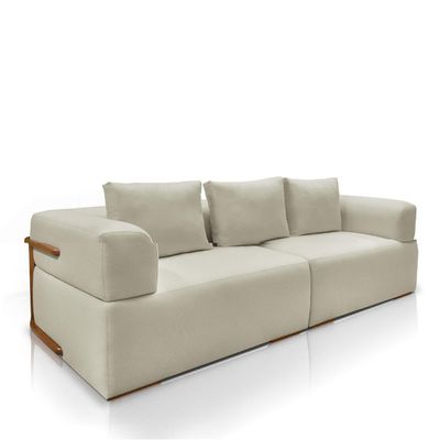 Sofá Bipartido 3 Lugares com Almofadas Soltas 240cm Nuuk Linho Off White G63 - Gran Belo