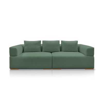 Sofá Bipartido 4 Lugares com Almofadas Soltas 280cm Nuuk Linho Verde G63 - Gran Belo