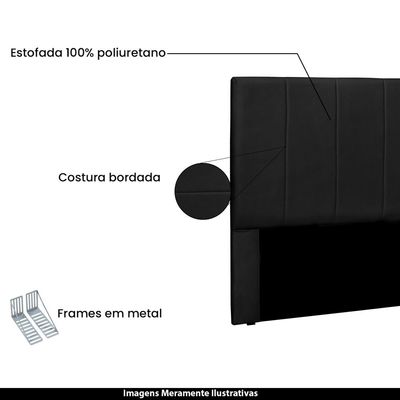 Cabeceira Decorativa Queen Size 1,60M Erza PU Preto - Gran Belo