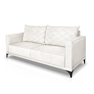 Sofá Living 2 Lugares com Pés de Ferro Almofadas Soltas 160cm Neso Bouclê Off White G63 - Gran belo