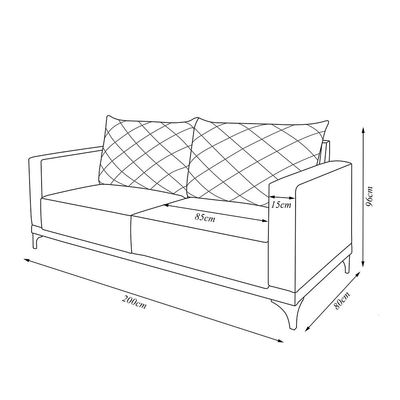 Sofá Living 2 Lugares com Pés de Ferro Almofadas Soltas 200cm Neso Bouclê Bege G63 - Gran belo