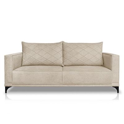 Sofá Living 3 Lugares com Pés de Ferro Almofadas Soltas 220cm Neso Bouclê Bege G63 - Gran belo