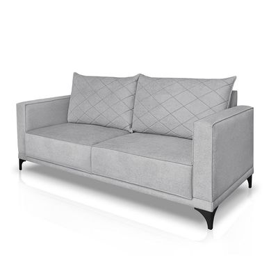 Sofá Living 2 Lugares com Pés de Ferro Almofadas Soltas 160cm Neso Bouclê Cinza G63 - Gran belo