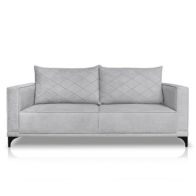 Sofá Living 2 Lugares com Pés de Ferro Almofadas Soltas 180cm Neso Bouclê Cinza G63 - Gran belo