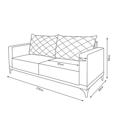 Sofá Living 3 Lugares com Pés de Ferro Almofadas Soltas 220cm Neso Bouclê Preto G63 - Gran belo