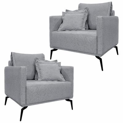 Kit 2 Poltronas Decorativas Pés em Aço Stagno Linho Cinza - Gran Belo